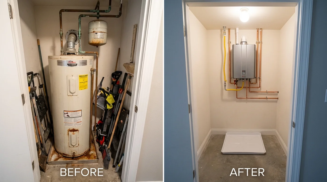 Tank water heater versus wall-mounted tankless unit comparison for Edinburgh, IN homeowners